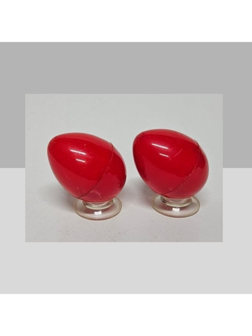 Vintage 1960s Mid-Century Modern Red Plastic Egg Salt and Pepper Shakers